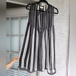 Rozae Silk Black and White Striped Sleeveless Blouse